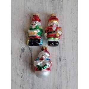 Blown glass Nutcracker Drummer Boy snowman wreath set ornament Xmas